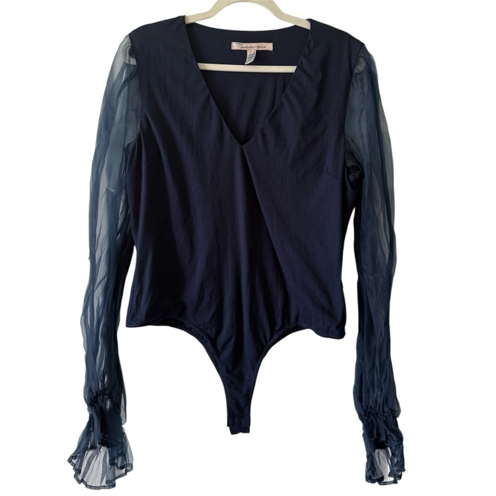 Hutch for Anthropologie Navy Bodysuit with Sheer Sleeves